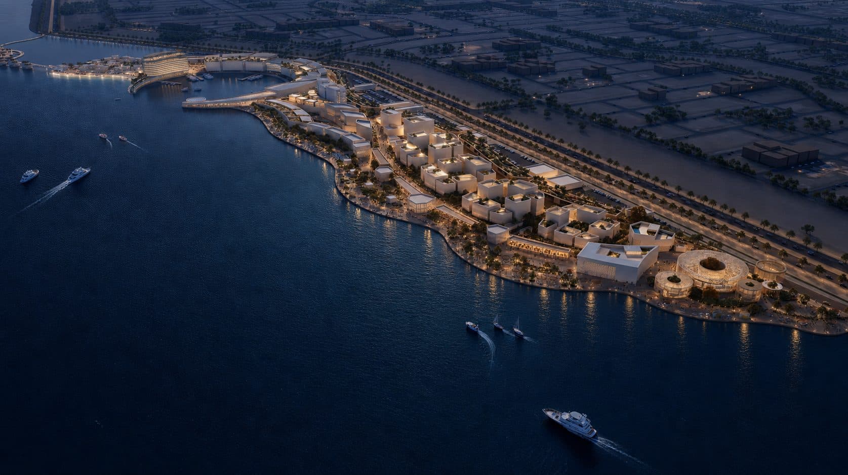 Night view of the destination masterplan